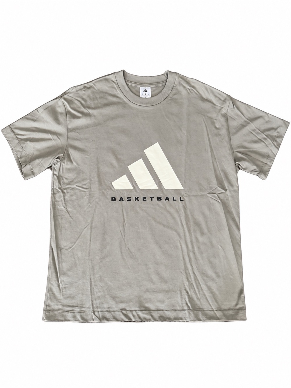 adidas Men's Basketball Crew Tee in Light Taupe with White Logo